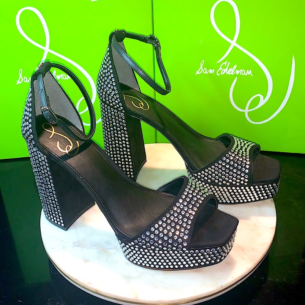 SAM EDELMAN NELLIE GLITZ PLATFORM SANDAL 150 ANNIVERSARY BLOOMINGDALES NEW 9.5